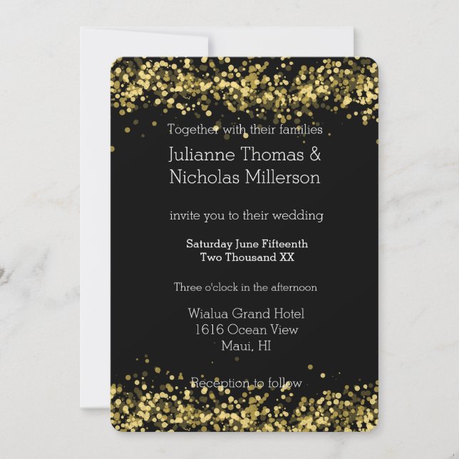 Invitation Mariage Gold et Black Bokeh (Devant)