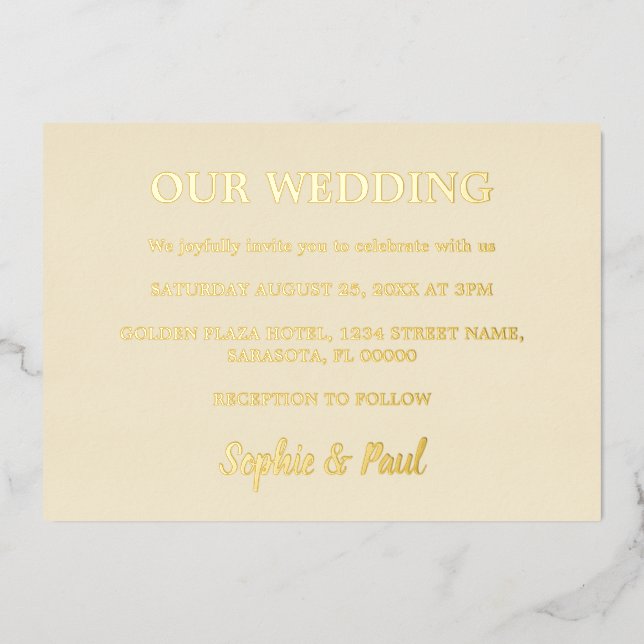 Invitation Mariage Gold Foil Cream classique (Recto)