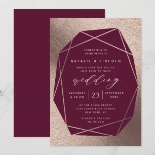 Invitation Mariage Gold Foil pour Rose de vin de Bourgogne Co