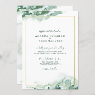 Invitation Mariage Gold Frame Ombre en marbre vert