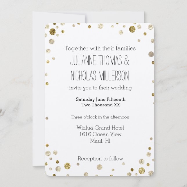 Invitation Mariage Gold Glam Bokeh Confetti (Devant)