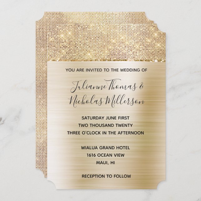 Invitation Mariage Gold Glam Glitz (Devant / Derrière)