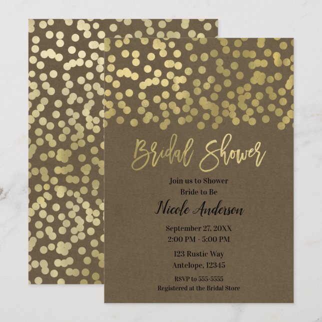 Invitation Mariage Gold Moderne Chic Rustique Kraft (Devant / Derrière)