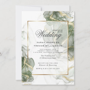 Invitation Mariage Gold Muet Sage Vert Encre C