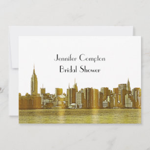 Invitation Mariage Gold NYC Skyline 01 Gravé Wht