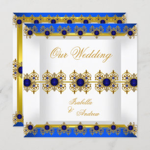 Invitation Mariage Gold Royal Blue Gem Blanc
