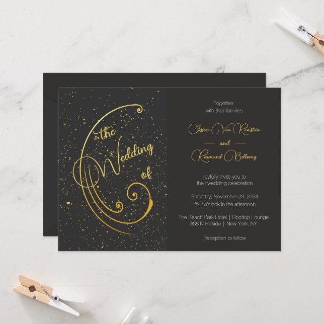 Invitation Mariage Gold Speckle (Devant/Arrière en situation)