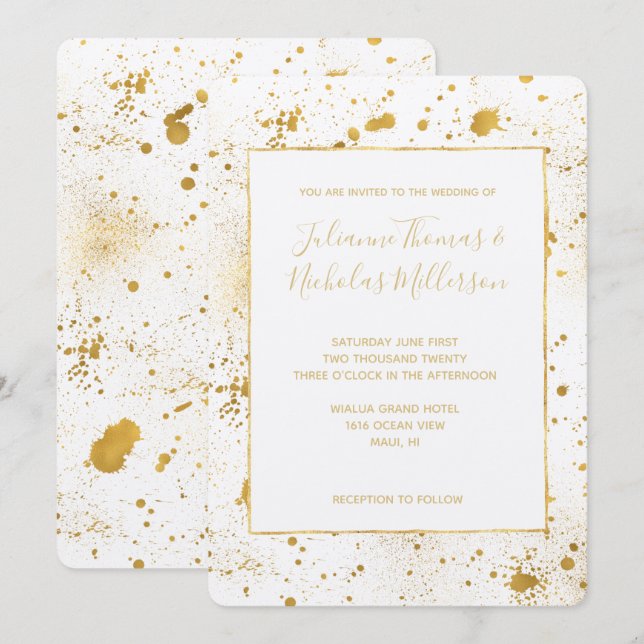 Invitation Mariage Gold Splatters (Devant / Derrière)