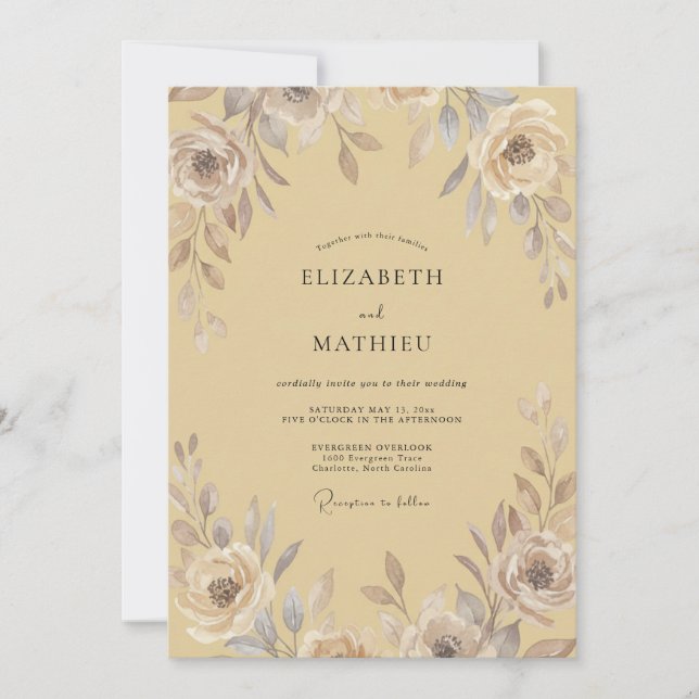 Invitation Mariage Gold Taupe Bloom (Devant)