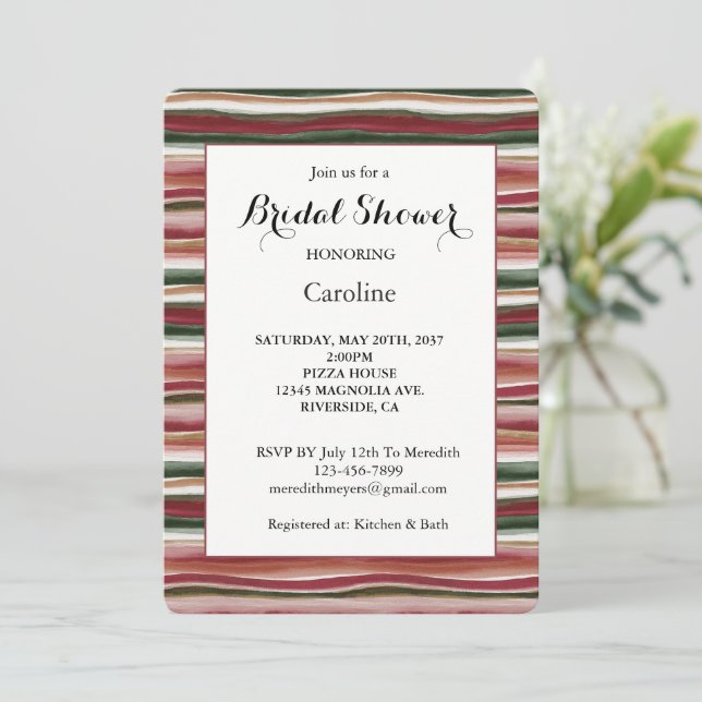 Invitation Mariage Gold Vert Bourgogne Rouge Rayures (Debout devant)