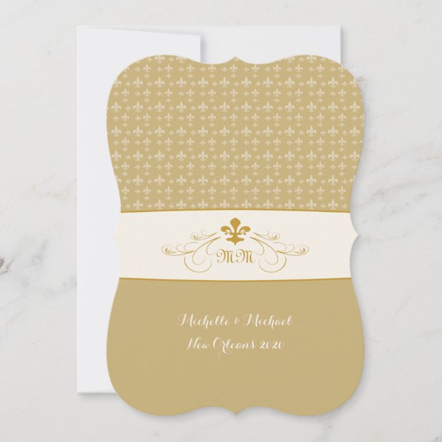 Invitation Mariage Gold White Fleur de Lis (Devant)