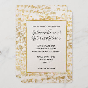 Invitation Mariage Gold White Hearts