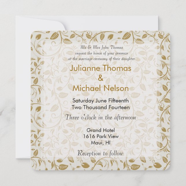 Invitation Mariage Golden Vines (Devant)