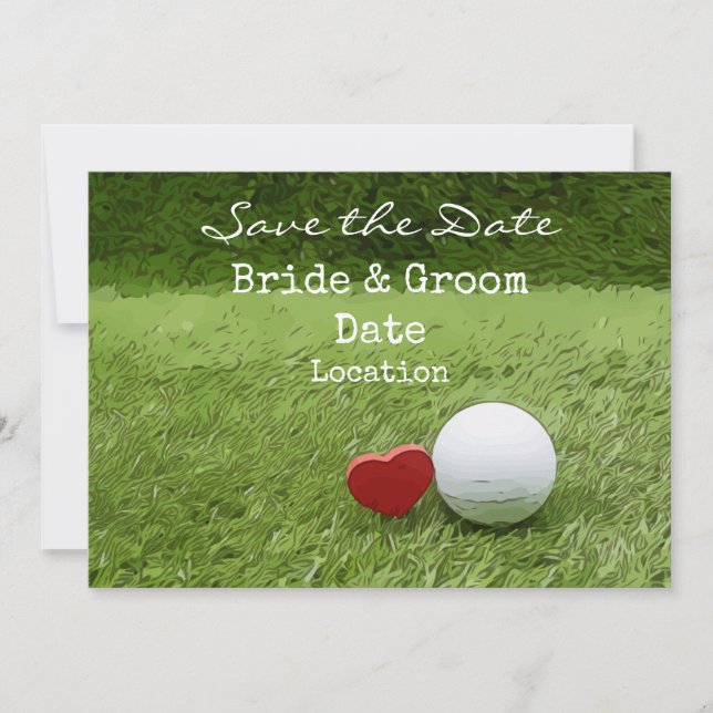 Invitation Mariage Golf économisez la date avec golfeur d'amo (Devant)