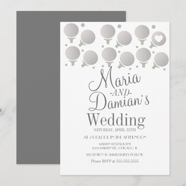 Invitation Mariage Golf Sports Points et Tés (Devant / Derrière)