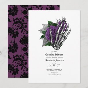 Invitation Mariage gothique à crâne floral violet pour couple
