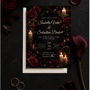 Invitation Mariage gothique à la rose éclairée aux chandelles