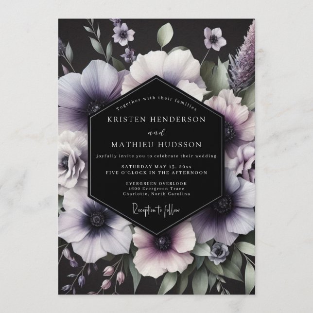 Invitation Mariage gothique à l'anémone Améthyste (Devant)