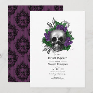 Invitation Mariage gothique à thème crâne floral violet