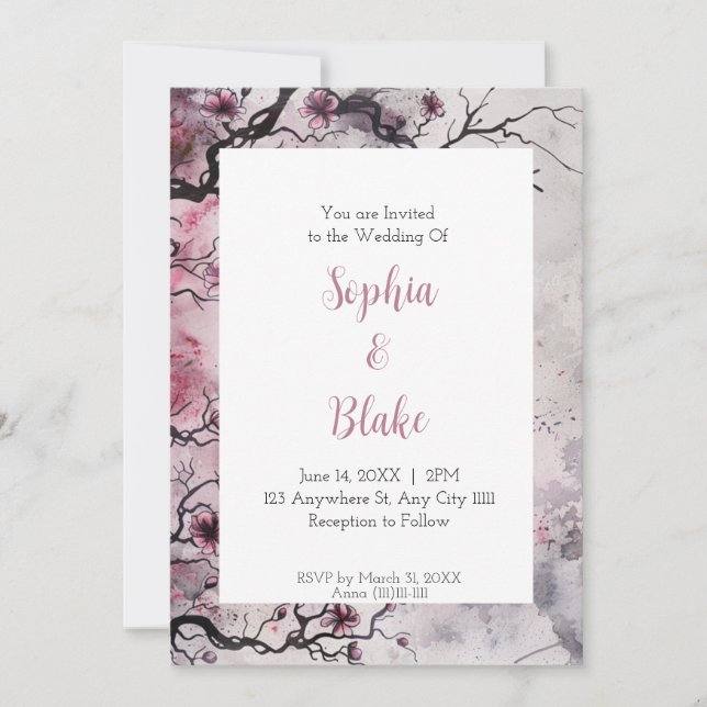 Invitation Mariage gothique aquarelle Branches nues Alt (Devant)