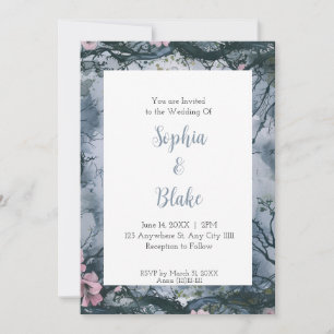 Invitation Mariage gothique aquarelle gris bleu
