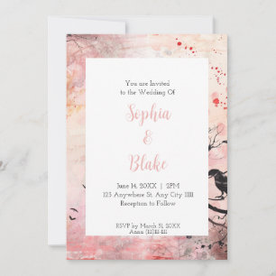 Invitation Mariage gothique aquarelle rose et orange