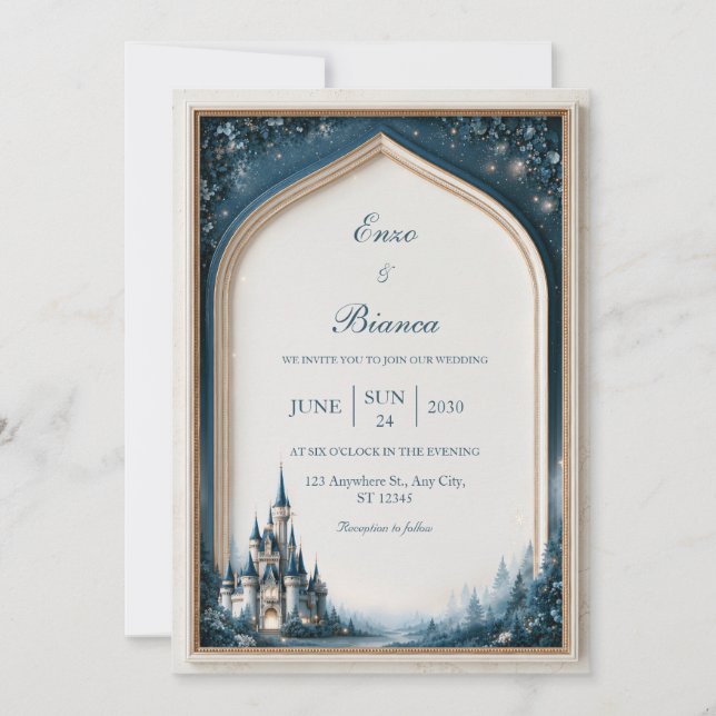 Invitation Mariage Gothique Archée de Château de Teal de Minu (Devant)