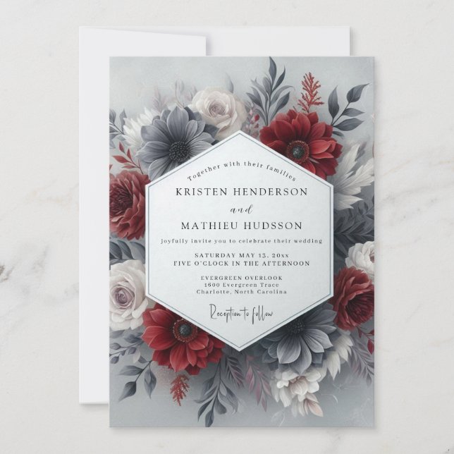 Invitation Mariage gothique ardoise cramoisie (Devant)