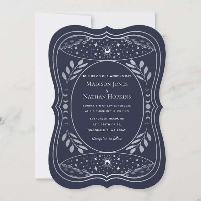 Invitation Mariage gothique Argent Vintage Tarot  (Devant)
