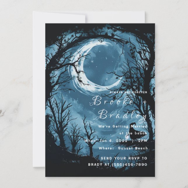 Invitation Mariage gothique au clair de lune bleu de minuit (Devant)