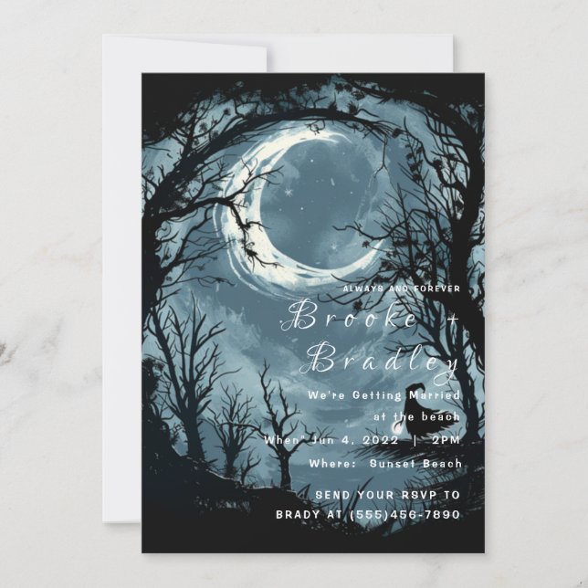 Invitation Mariage gothique au clair de lune de minuit (Devant)