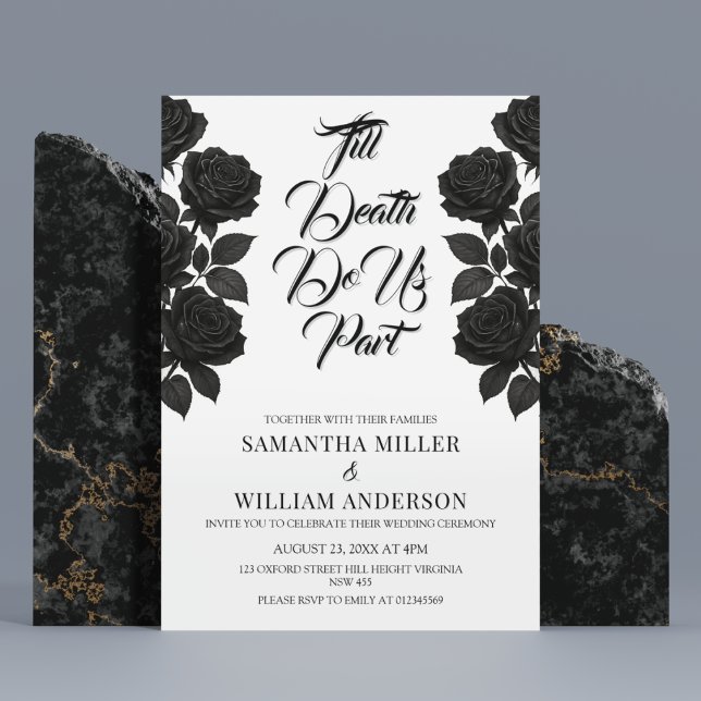 Invitation Mariage gothique aux roses noires d'Halloween  (Créateur téléchargé)