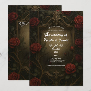 Invitation Mariage gothique baroque Roses rouges Épine cramoi