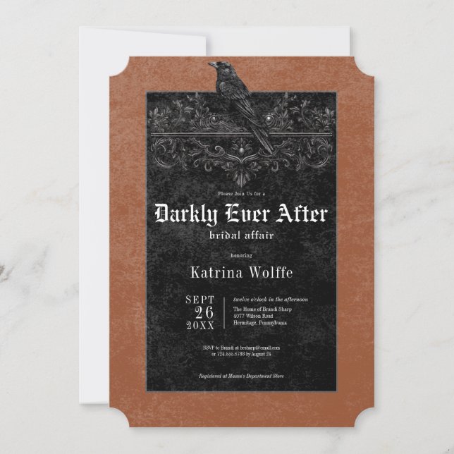 Invitation Mariage gothique Black Raven & Roses Rust (Devant)