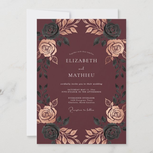 Invitation Mariage gothique burgogne maussade (Devant)