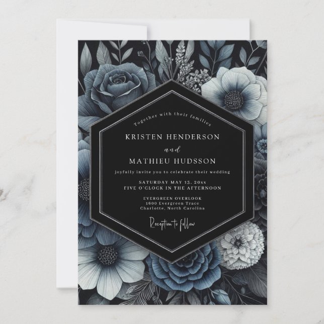 Invitation Mariage gothique captivant bleu marine (Devant)