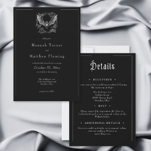 Invitation Mariage gothique chauve-souris noir Halloween rect