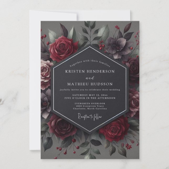 Invitation Mariage gothique Claret (Devant)