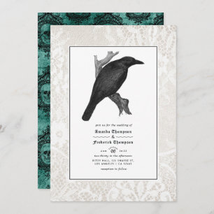 Invitation Mariage gothique corbeau et dentelle