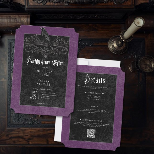 Invitation Mariage gothique corbeau pourpre sombrement à jama (Créateur téléchargé)