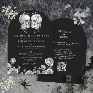 Invitation Mariage gothique crâne QR Code jusqu'à ce que la m