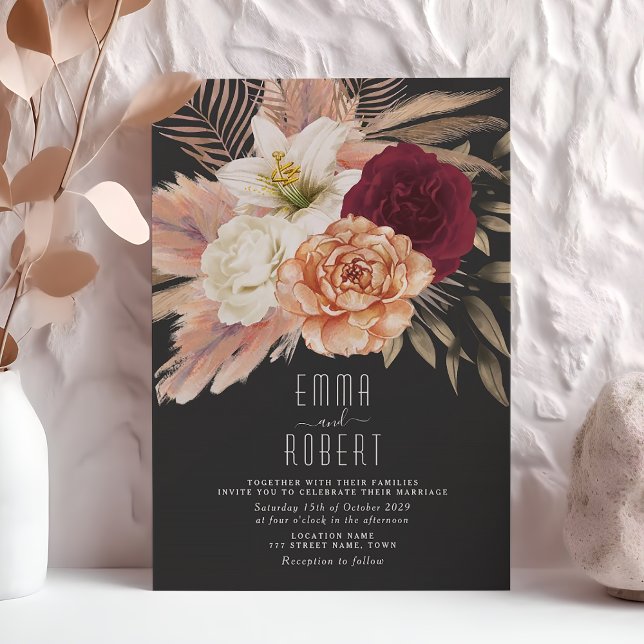 Invitation Mariage gothique de couleur Bourgogne et noir (Créateur téléchargé)