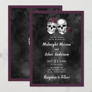 Invitation Mariage gothique de couple de crânes de squelette 