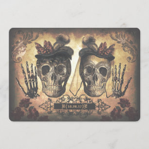 Invitation Mariage gothique de crânes femelles lesbiens gais