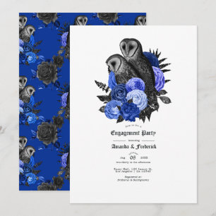 Invitation Mariage gothique de style rétro aux tons bleu roya