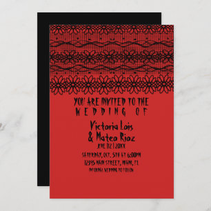 Invitation Mariage gothique dentelle rouge noir