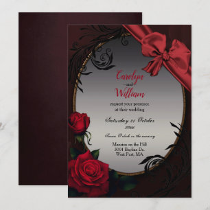 Invitation Mariage gothique des roses rouges et des cordes 