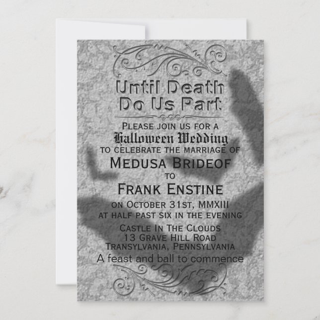 Invitation Mariage gothique d'Halloween | Flying Bats Shadow  (Devant)