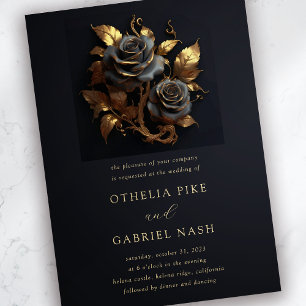 Invitation Mariage gothique Dramatique noir Rose or
