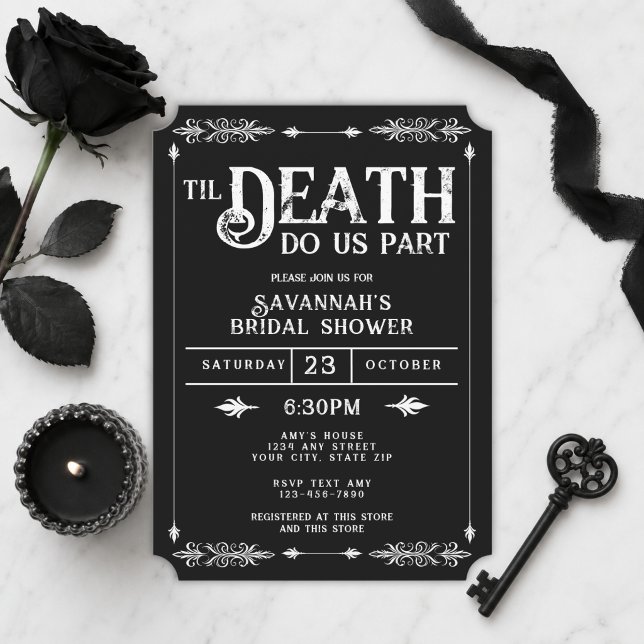 Invitation Mariage gothique effrayant noir et blanc (Créateur téléchargé)